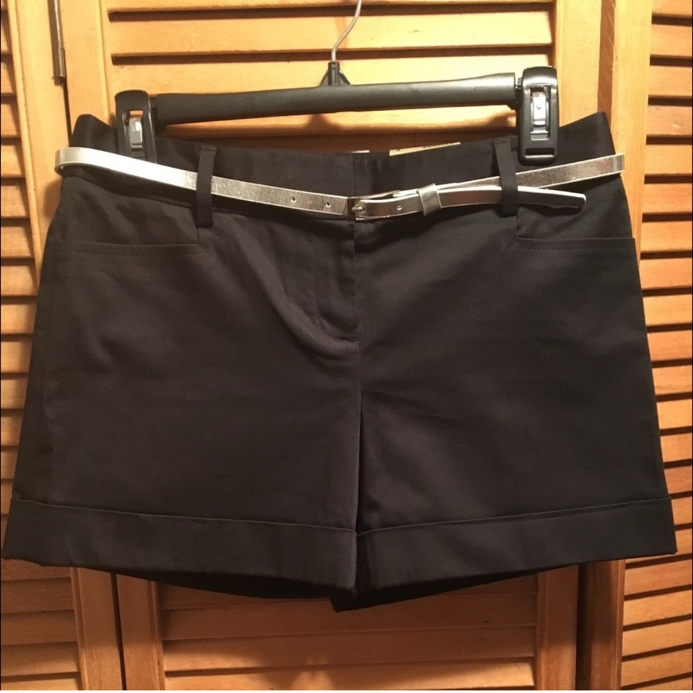 Express Editor Black Cuffed Shorts with Skinny Belt